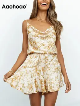 Aachoae Damskie Letnie Codzienne Mini Sukienka Z Kwiatowym Nadrukiem, Sexy Cienkie Trapezowe Sukienki Na Ramiączkach, Kobiecy Strój Plażowy