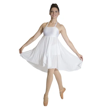 Białe Liryczny Taniec Sukienka na Ramiączkach z Dolnymi Tchórzami Szyfonowe Spódnice Taneczna Odzież Garnitur dla Występów