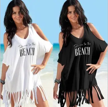 Letni Plażowy Bikini Cover Up Damskie Białe Z Otwartymi Ramionami Кафан Sarong Temat Bluzki Casual Koszula Z Frędzlami Stroje Kąpielowe Stroje Kąpielowe
