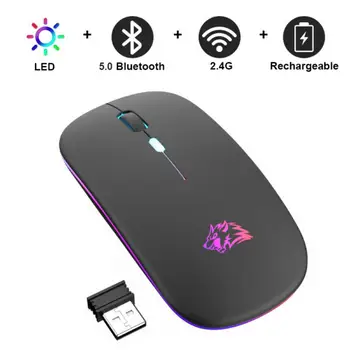 Mysz bezprzewodowa RGB Akumulator Bluetooth Bezprzewodowa sieć Komputerowa 2,4 Ghz Cicha Mause z Podświetleniem Led Ergonomiczna Mysz do KOMPUTERÓW Przenośnych