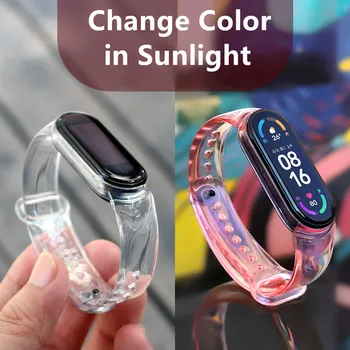 Pasek do zegarka Xiaomi Mi Band 6 5 4 3 Przezroczysty, miękki silikonowy pasek, zmieniający kolor w świetle słonecznym pasek opaski Mi Band 6 5
