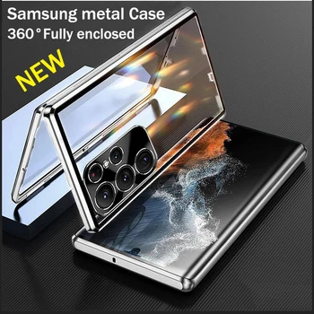 Samsung Galaxy S21 S22 ultra pokrowiec NOWY 360 ° Pełna ochrona stop Metalu ramka Magnetyczna Magsafe Adsorpcji Szklana pokrywa