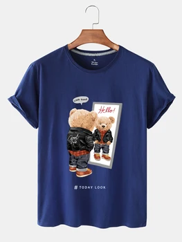 Wiosenno-letni Nowa dostawa, Moda Męska i Damska koszulka z Krótkim rękawem i wzorem kreskówki niedźwiedź, Monochromatyczne Monochromatyczne t-shirt z Krótkim Rękawem