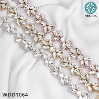 (1 yard） Srebrny złoty kryształ rhinestone ślub pas wykończenie złote żelazo na пришивке do sukni ślubnej WDD1064