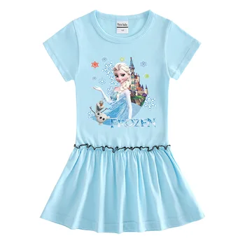 2022 Mrożone Elsa Księżniczka Sukienka Letnia Dla Dziewczynki Nowa Odzież Dziecięca Sukienka z Krótkim rękawem dla Dzieci Sukienka z grzybicze Spódnicy dla Dziewcząt