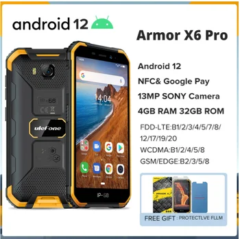 2022 wersja Globalna Ulefone Armor X6 Pro IP68 Wodoodporny Smartfon z systemem Android, 12 NFC telefon komórkowy 4 GB + 32 GB 4000 mah 13 MP telefon komórkowy