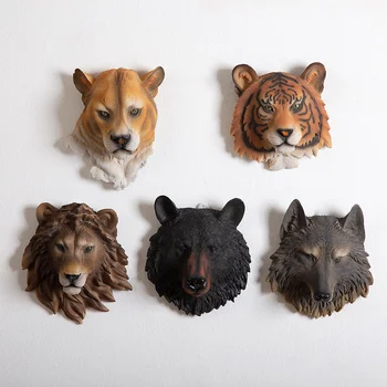 3D Głowa Zwierzęcia Ścienne Realistyczne Dekoracje Z Żywicy Wilk, Tygrys, Lampart, Lew, Niedźwiedź Fresk Rzeźba Przyrody Ozdoby Wystrój Domu