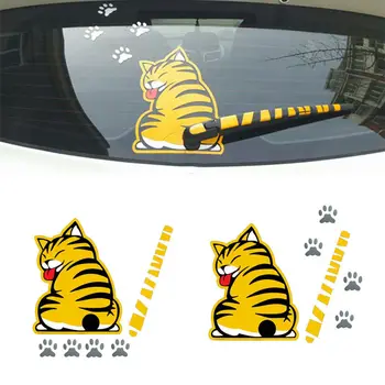 3D Kot Poruszający się Ogon Lapa Samochodowa Naklejka Kreatywna konstrukcja kreskówki Dekoracji Szyby Wycieraczka Tylnej Szyby Samochodowe Naklejki Zewnętrzne Akcesoria