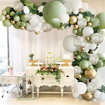 72 oliwkowo-zielone, złote, metalowe, chromowane lateksowe balony garland łuk zestaw balonów nadaje się na ślub, urodziny, dziecka prezent decorat