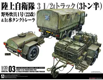 AOSHIMA 05891 1/35 JGSDF 3 1/2 t Samochód ciężarowy SKW-476 z przyczepą do kuchni polowej i wody