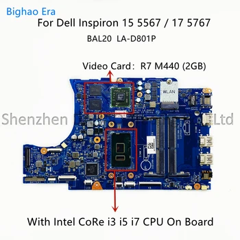 BAL20 LA-D801P Dla Dell Inspiron 15 5567 Nie 5767 płyta główna laptopa z i3 i5 i7-7500U procesor R7 M440 2 GB GPU CN-0KFWK9 0YV25P 0KFWK9