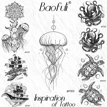 Baofuli 3D Geometryczna Linia Meduzy Okrągła Tymczasowy Tatuaż Naklejka Papierowa Trójkąt Ocean Fałszywy Tatuaż Sztuka Ręce Ręka Czarny Tatuaż