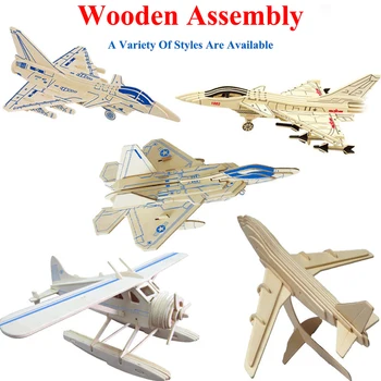 Duża 3D Laserowe Cięcie Bez Zadziorów Drewniane Puzzle Chłopiec Wojskowa Model DIY Zebrany Samolot Model Myśliwca Produkcja Zabawek Prezent dla Dzieci