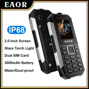 EAOR IP68 Telefon Wytrzymały Wodoodporny zestaw ochrony Telefon z Klawiaturą Dual SIM 3000 mah Duża Bateria Przyciskowy Telefon Funkcja Telefon z Pochodnią
