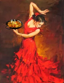 Hiszpański Flamenco Ręcznie Malowane Abstrakcyjny Obraz Olejny Na Płótnie Czerwona Sukienka Tancerka Ścienny Dekor Artystyczne Malarstwo Rysunek Dekoracji Domu