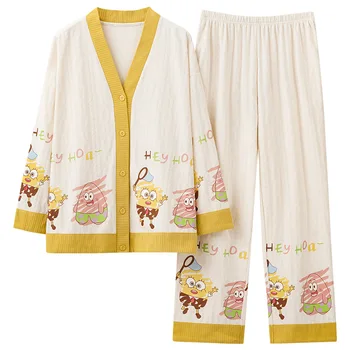 Kawaii Anime Spongebob Kwadratowe Spodnie Piżamy Odzież Kreskówka Słodkie Jesienne Spodnie Z Długimi Rękawami Zestaw Domowej Odzieży Piżamy Prezent Dla Dziewczyny