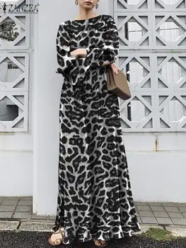 Modna Sukienka dla Kobiet ZANZEA, Długa Sukienka Maxi z Leopard Print, Biurowe Bielizna Sukienka dla Spotkań, Casual, Szlafrok, Sukienka z Długim Rękawem