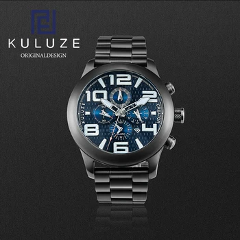 Męskie zegarek kwarcowy KULUZE Vanguard z tytanu z niebieską tarczą, świecące strzałki, daty i cyfry arabskie, zegary uliczne