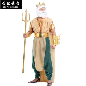 Mężczyźni mitologia Grecka Posejdon Neptun Косплеи Halloween król wszystkich bogów Kostiumy Zeusa Karnawał Purim Maskarada suknia wieczorowa