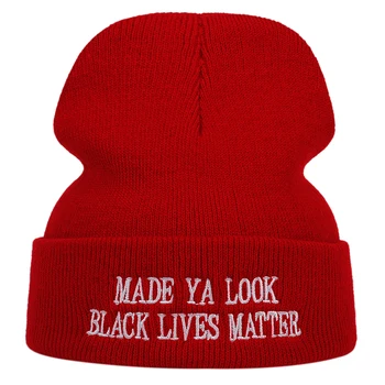 Nowe Mężczyźni Kobiety dzianiny kapelusz moda zrobiłem Ja. spójrz życia czarnoskórych ważne haftu narciarska ciepła zimowa czapka skullies czapki hip-hop kapelusze