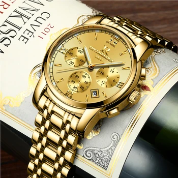 ONTHEEDGE Modne Zegarki Męskie Luksusowe Złote w Całości Ze Stali Nierdzewnej Męskie Biznesowe Zegarek Męski Zegarek Kwarcowy Chronograf zegarek reloj hombre