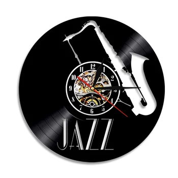Saksofon Dekoracyjny Zegar Ścienny Jazzowy Instrument Muzyczny Płyta Winylowa Zegar Ręcznie Ścienny Artystyczny Wystrój Baru Kuchni Sypialni
