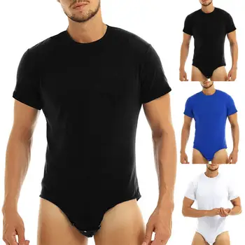 Slim Body Wspaniały Męski Kombinezon z Krótkim Rękawem Piżamy Jednolity Kolor Męski Body Miękkie dla Snu