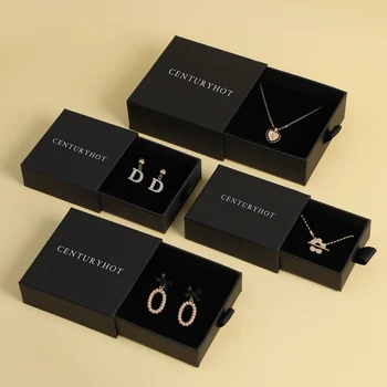 Wykonane na zamówienie skrzynia biżuterii tektury logo czarna pakuje z bransoletką pokrywy i dna, шкентелем, `pierścieniem, mały шкатулкой biżuterii z logo