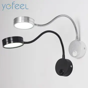 [YGFEEL] Led kinkiet z ręcznym przełącznikiem 5 W AC90-260V Srebrny Nocne oświetlenie do czytania w sypialni z Regulowanym Kierunkiem oświetlenia wewnętrznego