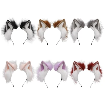 Zwierzęta Kocie Uszy Puszyste Opaski na Głowę dla Kobiet Cosplay nakrycia Głowy Halloween Włosy Rekwizyty